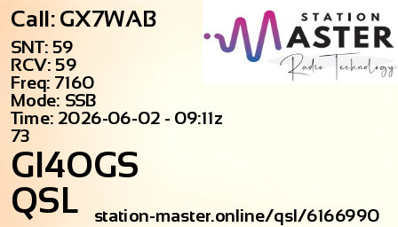 QSL Card for GI4OGS QSO with GX7WAB