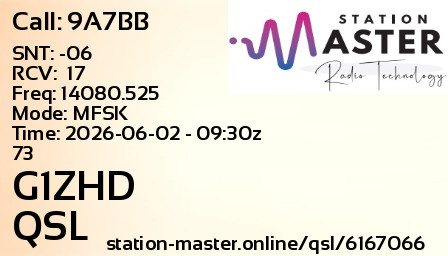 QSL Card for G1ZHD QSO with 9A7BB