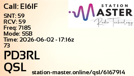 QSL Card for PD3RL QSO with EI6IF