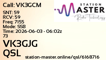 QSL Card for VK3GJG QSO with VK3GCM