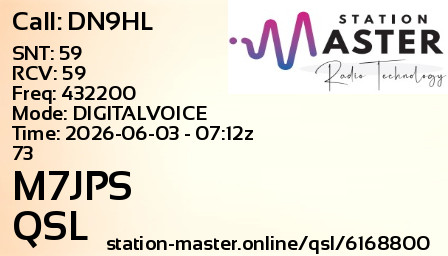QSL Card for M7JPS QSO with DN9HL