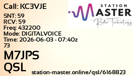 QSL Card for M7JPS QSO with KC3VJE