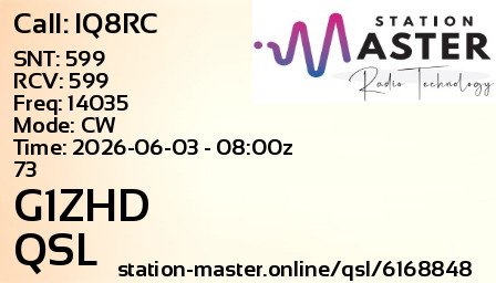 QSL Card for G1ZHD QSO with IQ8RC