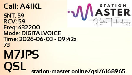 QSL Card for M7JPS QSO with A41KL