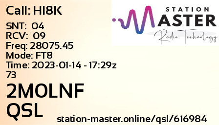 QSL Card for 2M0LNF QSO with HI8K