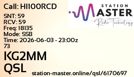 QSL Card for KG2MM QSO with HI100RCD