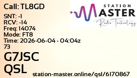 QSL Card for G7JSC QSO with TL8GD