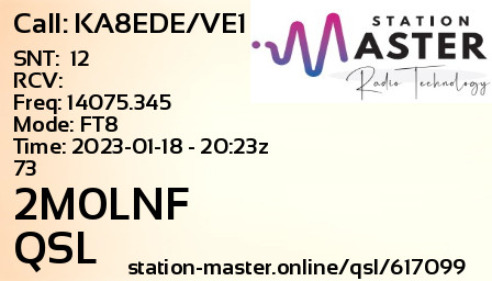 QSL Card for 2M0LNF QSO with KA8EDE/VE1