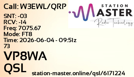 QSL Card for VP8WA QSO with W3EWL/QRP