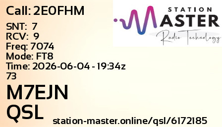 QSL Card for M7EJN QSO with 2E0FHM