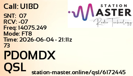QSL Card for PD0MDX QSO with U1BD