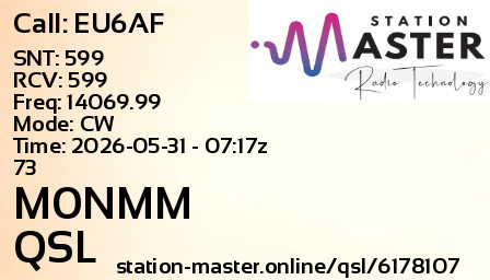 QSL Card for M0NMM QSO with EU6AF