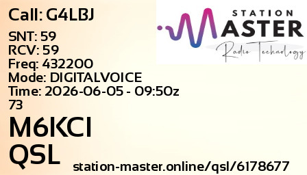 QSL Card for M6KCI QSO with G4LBJ