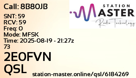 QSL Card for 2E0FVN QSO with 8B80JB