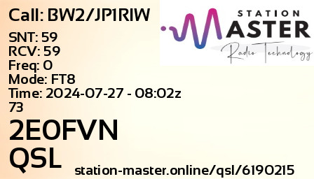 QSL Card for 2E0FVN QSO with BW2/JP1RIW
