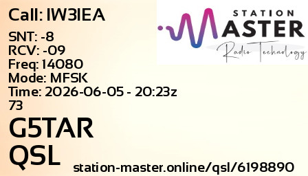 QSL Card for G5TAR QSO with IW3IEA