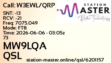 QSL Card for MW9LQA QSO with W3EWL/QRP