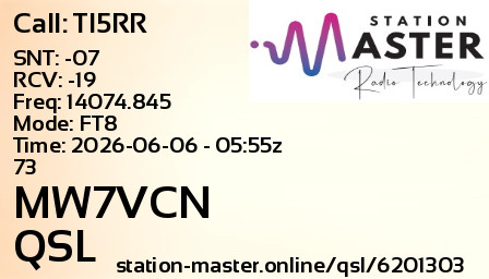 QSL Card for MW7VCN QSO with TI5RR