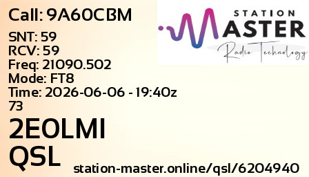 QSL Card for 2E0LMI QSO with 9A60CBM
