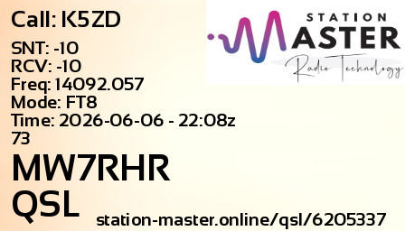 QSL Card for MW7RHR QSO with K5ZD