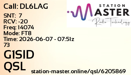 QSL Card for G1SID QSO with DL6LAG
