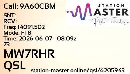 QSL Card for MW7RHR QSO with 9A60CBM