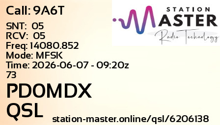 QSL Card for PD0MDX QSO with 9A6T