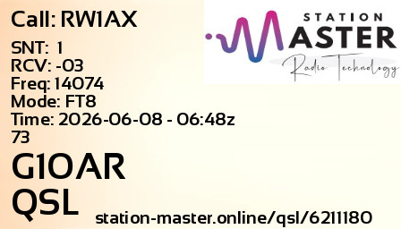 QSL Card for G1OAR QSO with RW1AX