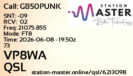 QSL Card for VP8WA QSO with GB50PUNK