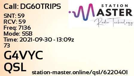 QSL Card for G4VYC QSO with DG60TRIPS