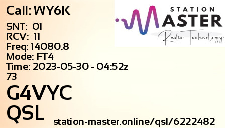 QSL Card for G4VYC QSO with WY6K