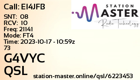 QSL Card for G4VYC QSO with EI4JFB
