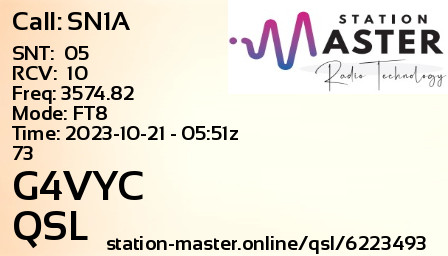 QSL Card for G4VYC QSO with SN1A