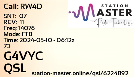 QSL Card for G4VYC QSO with RW4D