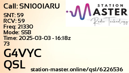 QSL Card for G4VYC QSO with SN100IARU