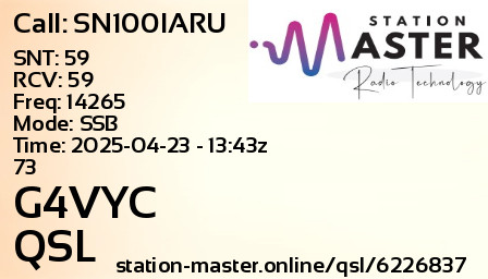 QSL Card for G4VYC QSO with SN100IARU
