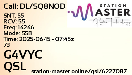 QSL Card for G4VYC QSO with DL/SQ8NOD