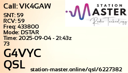 QSL Card for G4VYC QSO with VK4GAW