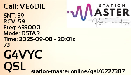 QSL Card for G4VYC QSO with VE6DIL