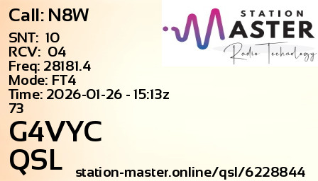 QSL Card for G4VYC QSO with N8W