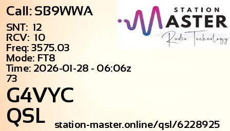 QSL Card for G4VYC QSO with SB9WWA