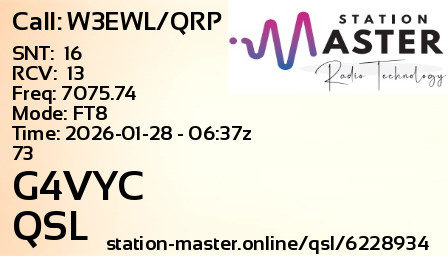 QSL Card for G4VYC QSO with W3EWL/QRP