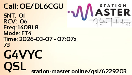 QSL Card for G4VYC QSO with OE/DL6CGU