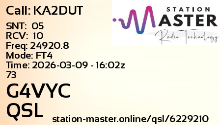 QSL Card for G4VYC QSO with KA2DUT