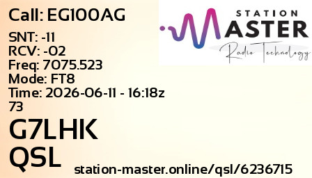 QSL Card for G7LHK QSO with EG100AG