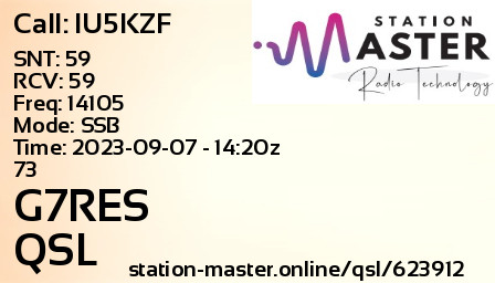 QSL Card for G7RES QSO with IU5KZF