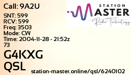 QSL Card for G4KXG QSO with 9A2U
