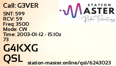 QSL Card for G4KXG QSO with G3VER