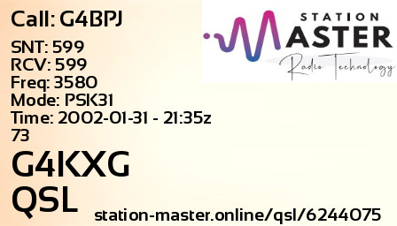 QSL Card for G4KXG QSO with G4BPJ