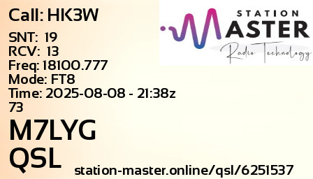 QSL Card for M7LYG QSO with HK3W